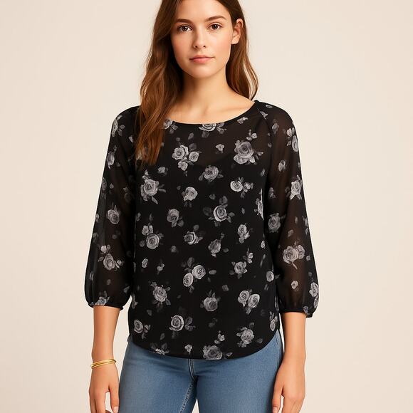 H&M Divided Sheer Floral Blouse Sz 8 - Picture 1 of 9